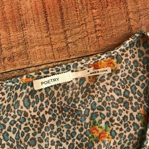 Poetry womens flutter sleeve floral and cheetah print ruched stomach detail top - Picture 3 of 6